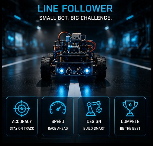 Front view of a line follower robot with glowing sensors