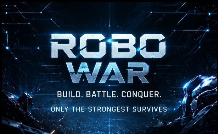 Robo War title graphic with a futuristic battle robot