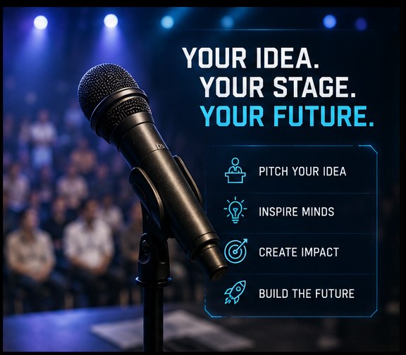 Microphone on a stand in front of an audience